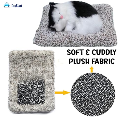 Image of FunBlast Cute Sleeping Cat Plush Toy with Meow Sound, Gift for Kids, Toy Accessories for Car Dashboard (White Black)