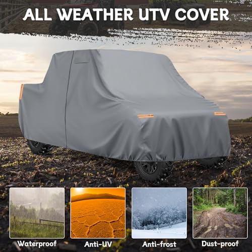 Image of Waterproof UTV Cover Compatible with Can-Am Commander 4-6 Seaters, 6 Layers All Weather Cover with Air Vents, Door Zipper and Windproof Buckles and Bands for Rain Snow Dust Protection