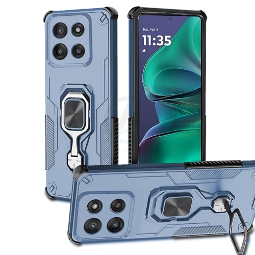 Image of AESTMO Armor Back Cover for Motorola Moto Edge 60 Stylus 5G | Ring Holder & Kickstand & Camera Protection in-Built | 360 Degree Protection Back Case Cover (Blue)