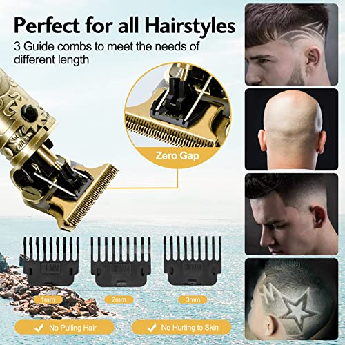 Gaslike Hair Beard Trimmer For Men, Professional T Liners Clippers For Men, Mens Cordless Barber Clippers, Zero Gapped Grooming Hair Cutting Kit, Lcd Rechargeable Shaver Clippers Gifts For Men, Gold #TOP2