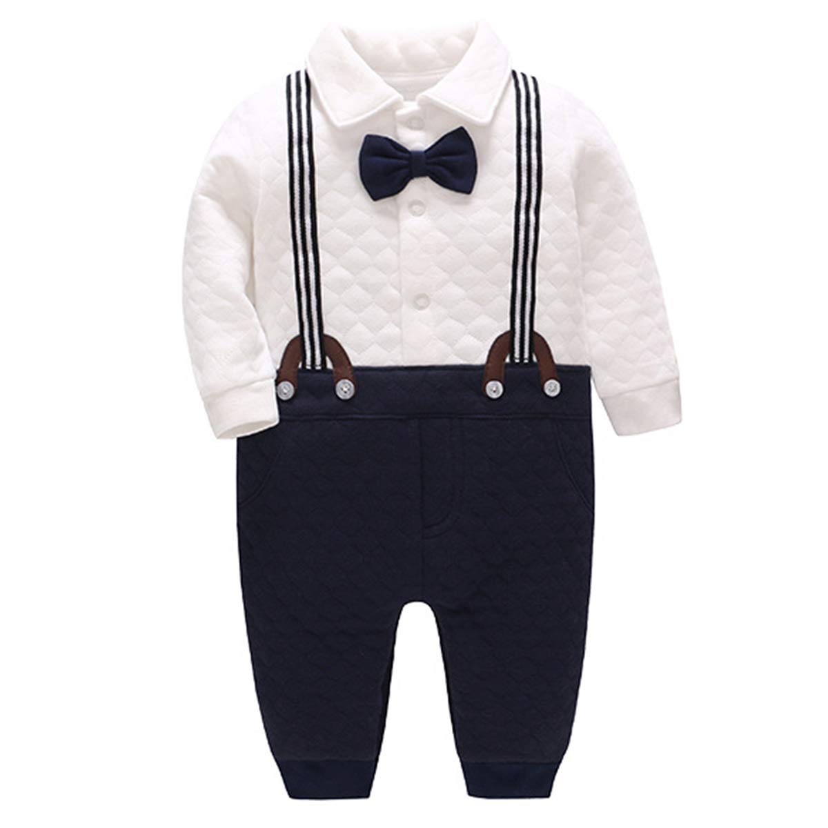Famuka baby Junge Strampler Taufe Hochzeit Anzug Neugeborenen Somking (Winter-Blau, 9-12 Monate)