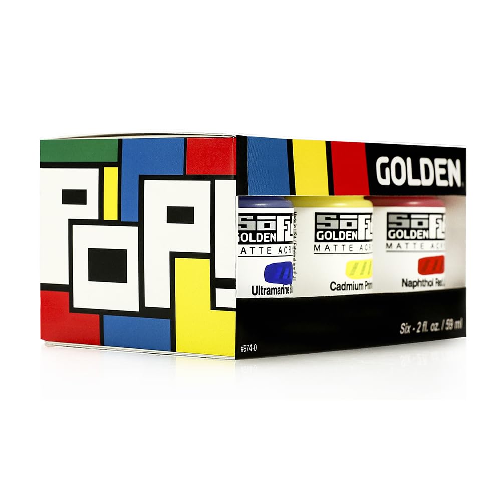 SoFlat Matte Acrylics by GOLDEN, SoFlat POP 6 Color Set, Professional Acrylic Paint