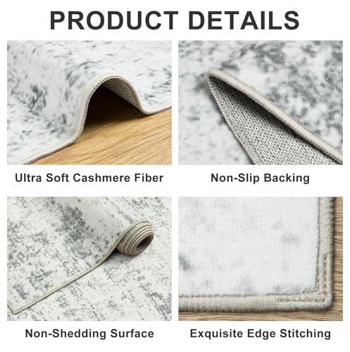 Area Rugs 9x12 Living Room - Washable Rug Modern Abstract Soft Large Neutral Non-Slip Carpet Indoor Floor Stain Resistant Thin Carpets for Bedroom Dining Room Farmhouse Nursery Home Office Grey