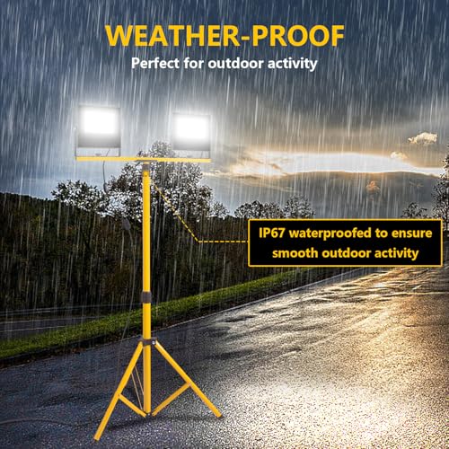 24000 Lumen Work Lights with Stand, 2 Adjustable Head LED Work Light with Adjustable and Foldable Tripod Stand, IP67 Waterproof Lamp Individual Switch with 16FT Cord for Outdoor Construction Lighting - image 5