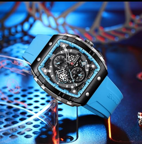 PASOY Luxury Chronograph Watches for Mens Rubber Strap Black Waterproof Date Analog Quartz Watch4