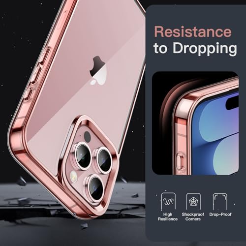 Image of JETech Cover Case for iPhone 15 Pro Max 6.7-Inch, Non-Yellowing Shockproof Phone Bumper Cover, Anti-Scratch Clear Back (Rose Gold)