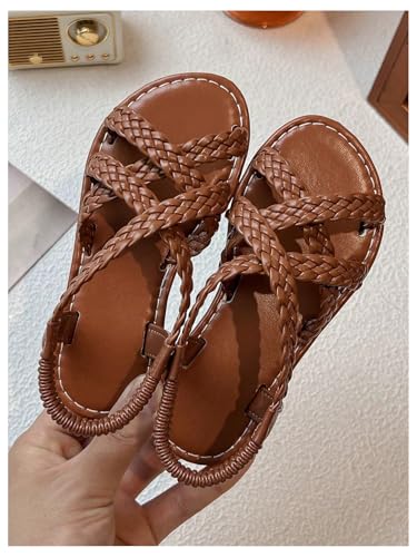 Image of GORGLITTER Girl's Leather Ankle Strap Flat Sandals Dressy Braided Round Open Toe Summer Vacation Beach Cute Sandals 2025