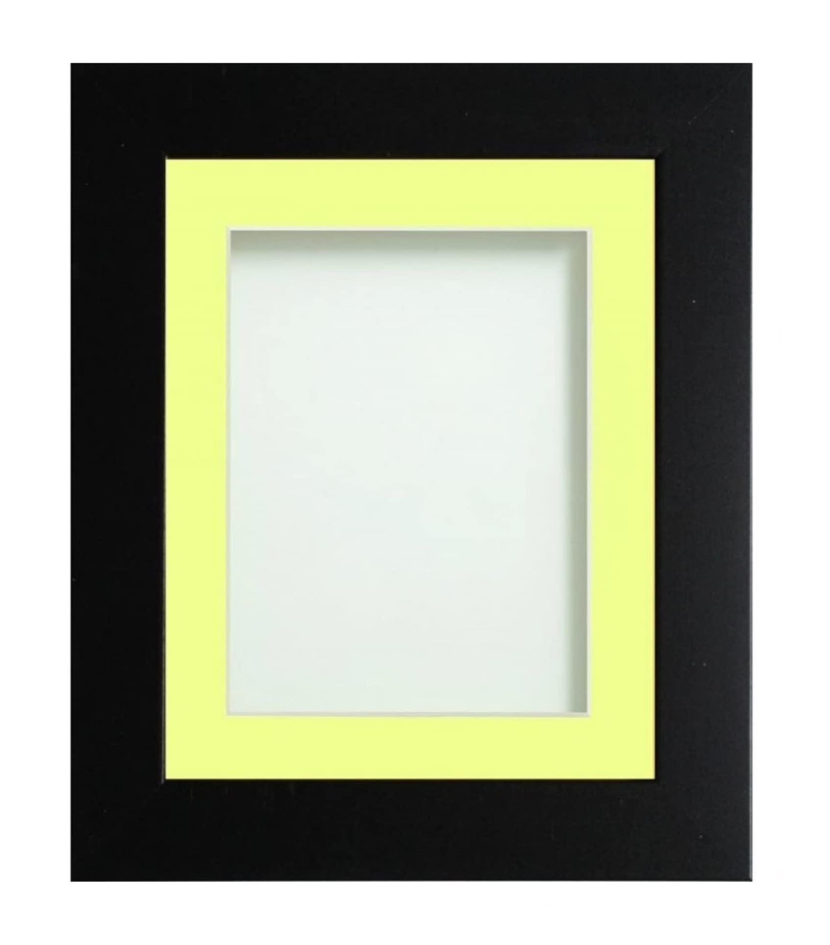 Frame Company Watson Matte Black Picture Photo Frame fitted with Perspex, 24x18 inch with Lemon Bon Bon Mount for image size 18x12 inch
