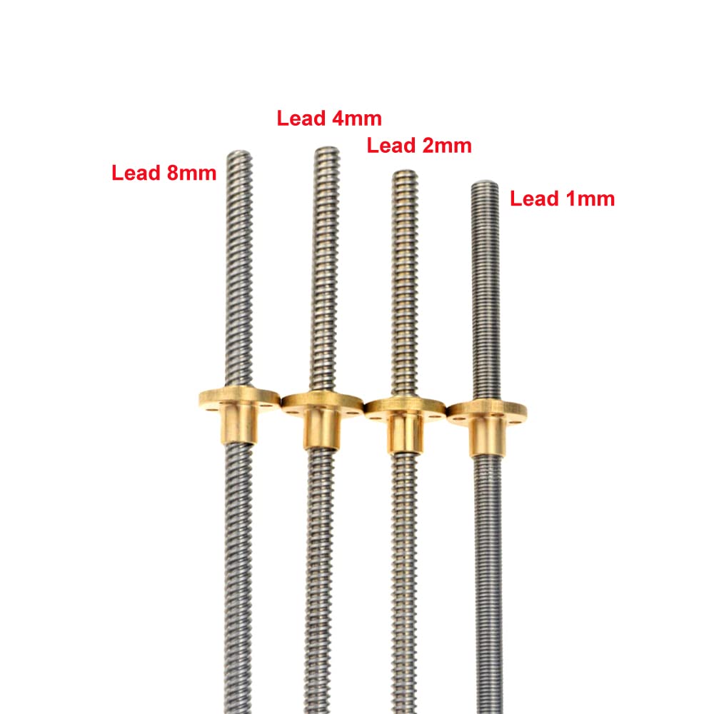 3pcs/lot 3D Printer THSL-400-8D Trapezoidal Rod Screw Thread 8mm T8 8mm Length100mm200mm300mm400mm500mm with Brass Nut(Pitch 2mm Lead 4mm,400mm)