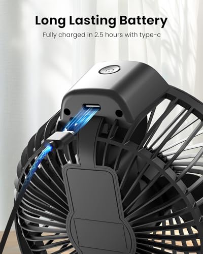 Koonie-Portable-Clip-On-Fan-Small-USB-Fan-Battery-Operated-3-Speed-Rechargeable-Mini-Fan-With-LED-Display-360-Rotate-Personal-Cooling-Desk-Fan-for-Stroller-Travel-Camping-Golf-Gym