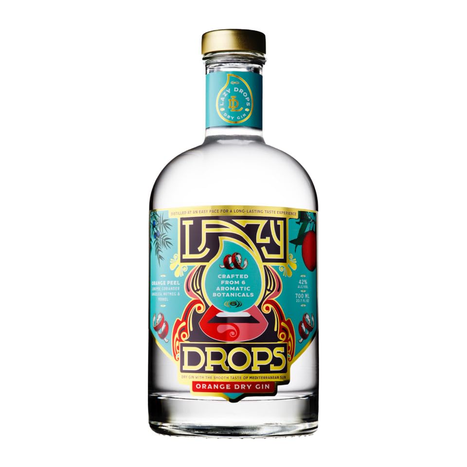 Lazy Drops Orange Dry Gin - 42% Vol. Mediterran inspiriert, hergestellt aus 6 aromatischen Botanicals, darunter spanische Orange, Fenchel und Muskat - 70cl/700ml