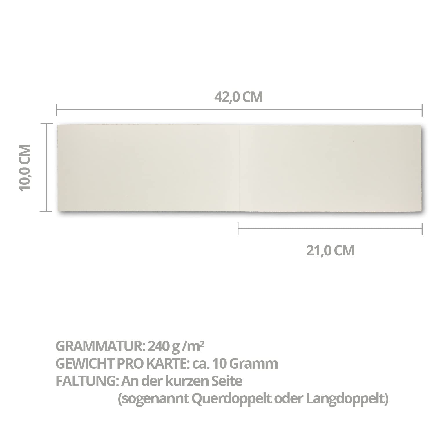 25x DIN Lang Vintage Faltkarten-Set mit Briefumschlägen, Büttenpapier, 100 x 210 mm - quer-doppelt, Naturweiß - Karten aus Büttenpapier