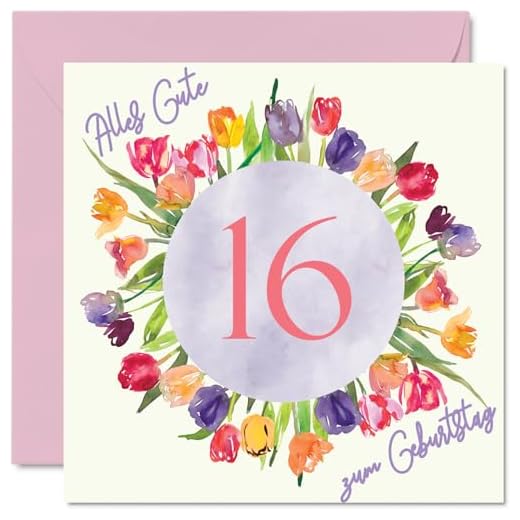 Tarjeta de cumpleaños para niñas con diseño de tulipanes en acuarela, ramo de flores, tarjetas de felicitación de cumpleaños para niñas de 16 años, hija, hermana, nieta, 145 mm, dieciséis cumpleaños