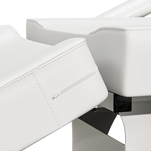 Miniatura 8 de Cama de spa totalmente eléctrica blanca Silla de tatuaje Mesa facial 3 motores con bolsillo de almacenamiento, respaldo de 21 a 28 pulgadas de