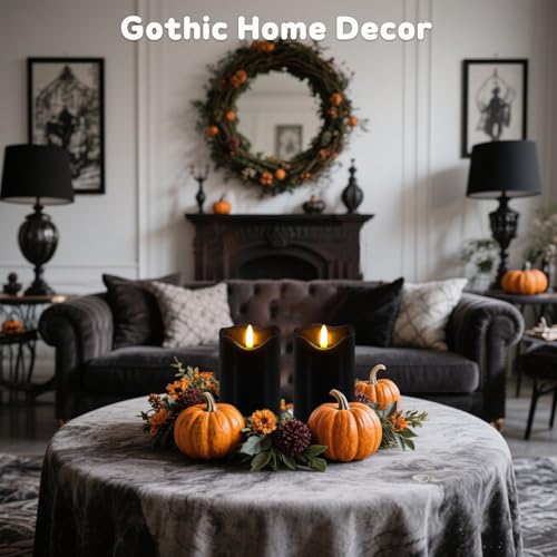 Image of Black Flameless Candles Set of 2, Halloween Candles with Remote & Timer