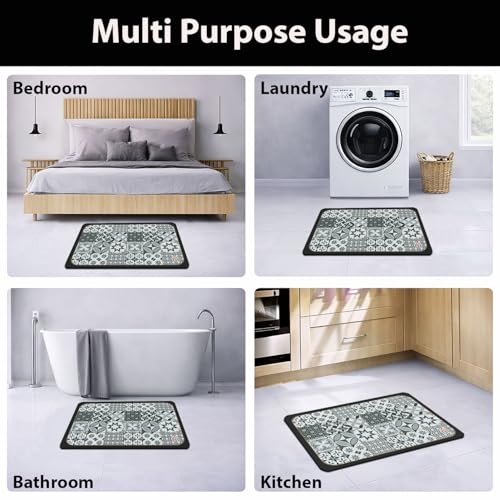 Image of Luxe Home Kitchen Mat Combo Geometric Design Standing Desk Floor Mat Non Slip Kitchen Rugs, Comfort Runner Floor for Home Office, Sink & Laundry - Grey (116x36 & 58x36 cm PC-2)