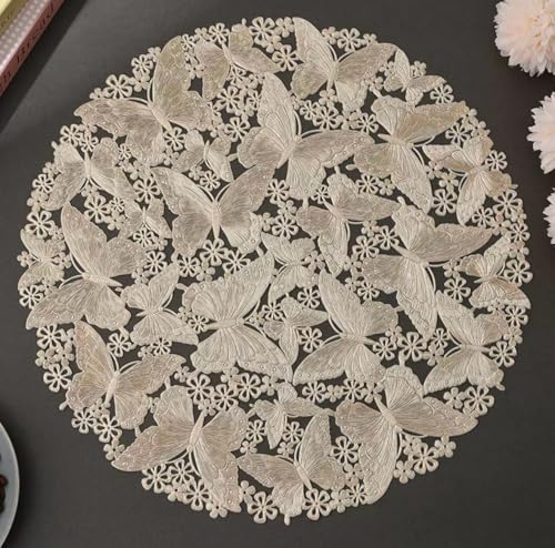 Image of HomeCloud PVC Material Round Shape Table Mat, Dining Table Mat,Table Placemats, Round Mats,Best for Bed-Side Table /Center Table, Dining Table /Shelves (Butterfly Gold, Set of 2)