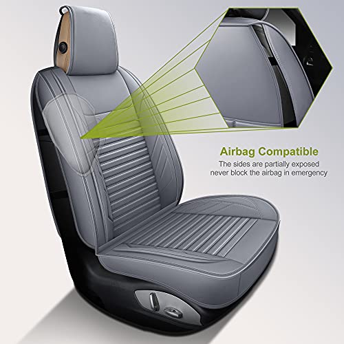Image of AOOG Leather Car Seat Covers, Leatherette Automotive Seat Covers for Cars SUV Pick-up Truck, Non-Slip Vehicle Car Seat Covers Universal Fit Set for Auto Interior Accessories, Front Pair, Gray