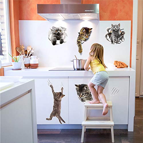 12 adhesivos removibles 3D de gatos para pared miniatura 4
