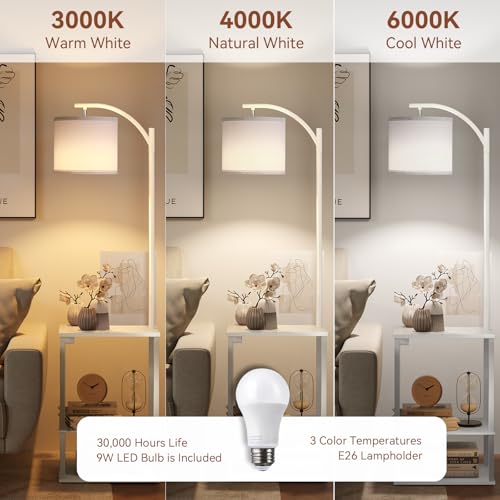 Image of SUNMORY Floor Lamp with Table, End Table for Living Room with Lamp, Shelves Side Table with Charging Station(USB & AC Port), 3 Color Temperature LED Bulb, Modern Nightstand Lamp for Bedroom, Office