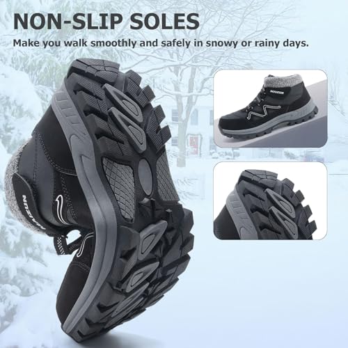 Image of Moodeng Mens Winter Boots Casual Lightweight Snow Boots Warm Fur Lined Hiking Boots Water-Resistant Comfortable Ankle shoes Outdoor Walking