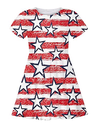 RONGTAI Girls 4th of July Dress 3D Casual Dresses American Flag Sundress for 2-8T Kids