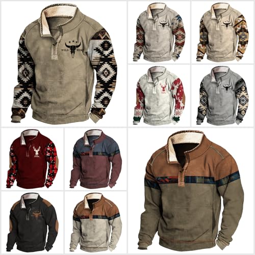 MARSVOVO Men's Aztec Cowboy Western Sweatshirts Casual Spring Fall Graphic Hoodie Collared 1/4 Zip Pullover with Pocket4