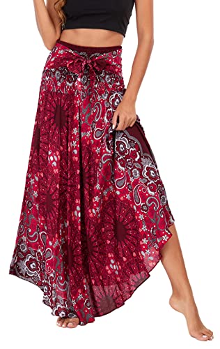 FEOYA Lang fließender Maxi Bohemian Hippie lockerer bequemer Rock