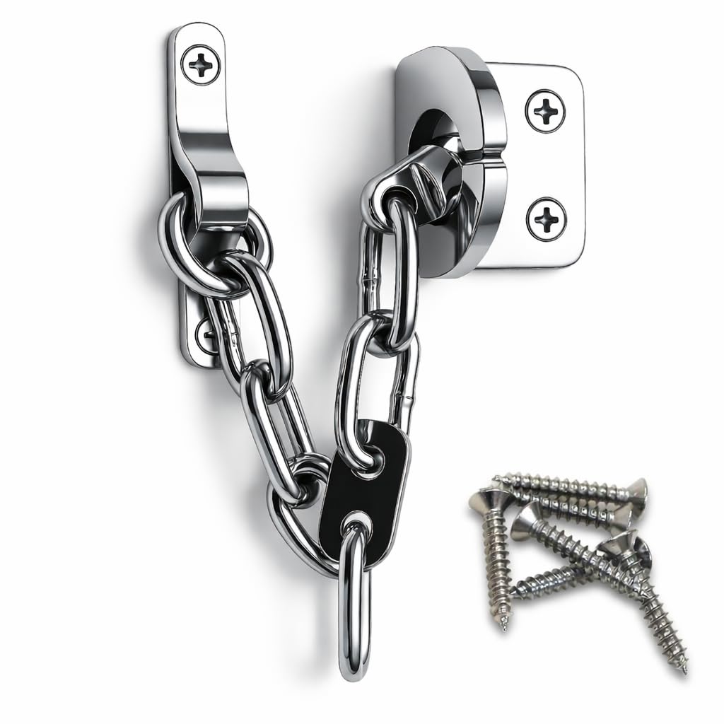 G Genius Polished Chrome Genius® Door Chain Narrow Design Door Limiter, External And Internal Door Restrictor For Wooden And Upvc Doors, Additional Front Door Security (Polished Chrome)