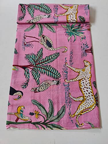 Image of Floral Printed Cotton Fabric Cloth Hand Block Print Fabric Women Material Running Jaipuri Hand Block Printed Women Dress Material Kurtis Natural 44 inch Inches Width 2.5 Meter (Pattern 24)