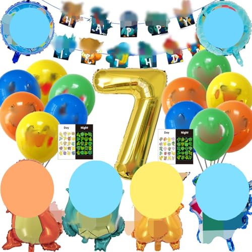 Kit de décoration pour anniversaire d'enfant de 7 ans, Bannière, Tatouages ​​temporaires pour enfants, Ballons chiffres, Ballons de dessin animé, Decoration anniversaire Garçons et filles