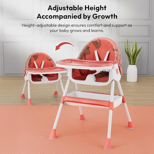 Image of StarAndDaisy Baby High Chair Recline Highchair /Baby Feeding Chair with Height Adjustable Seate /Upgraded Kids High Chair with Wheel and PU Cushion pad- Orange