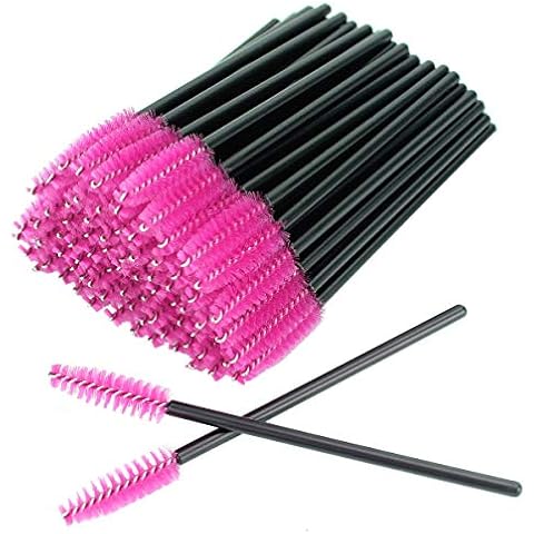 50 PCS Disposable Eyelash Brushes Mascara Wands Eye Lash Eyebrow Applicator Cosmetic Makeup Brush Tool Kits (black-rose) Cover