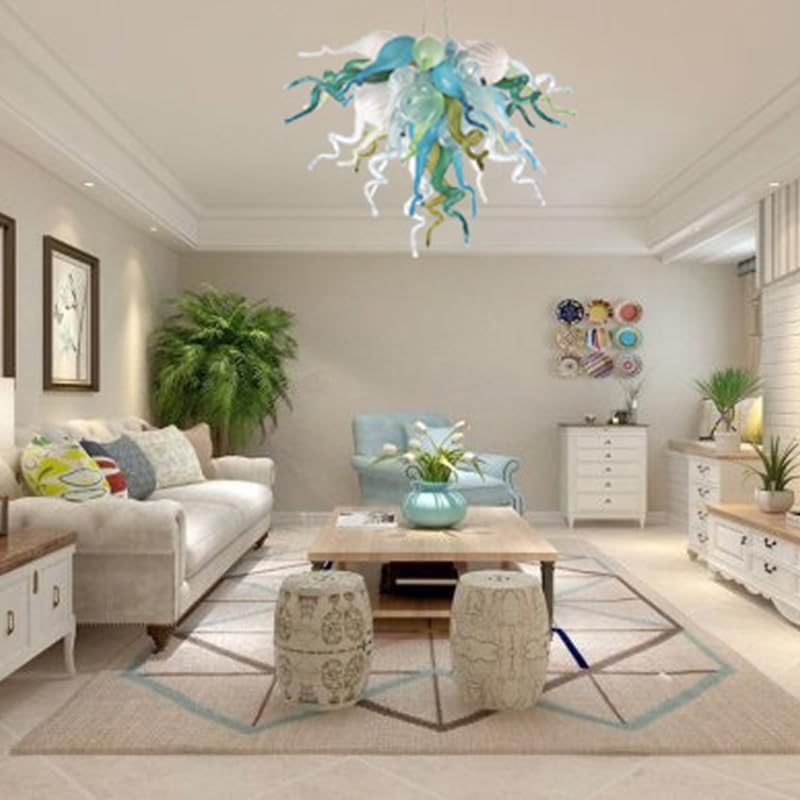 Colorful Crystal Glass Chandelier Pendant Ceiling Lighting European Style for Dining Living Room Bedroom 28"x20"