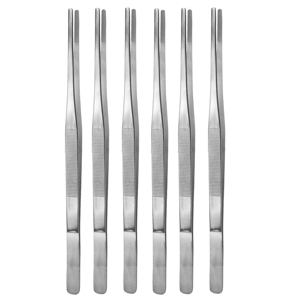 May Set 6x Universalpinzette gerade 35 cm rund innen gerieft Edelstahl