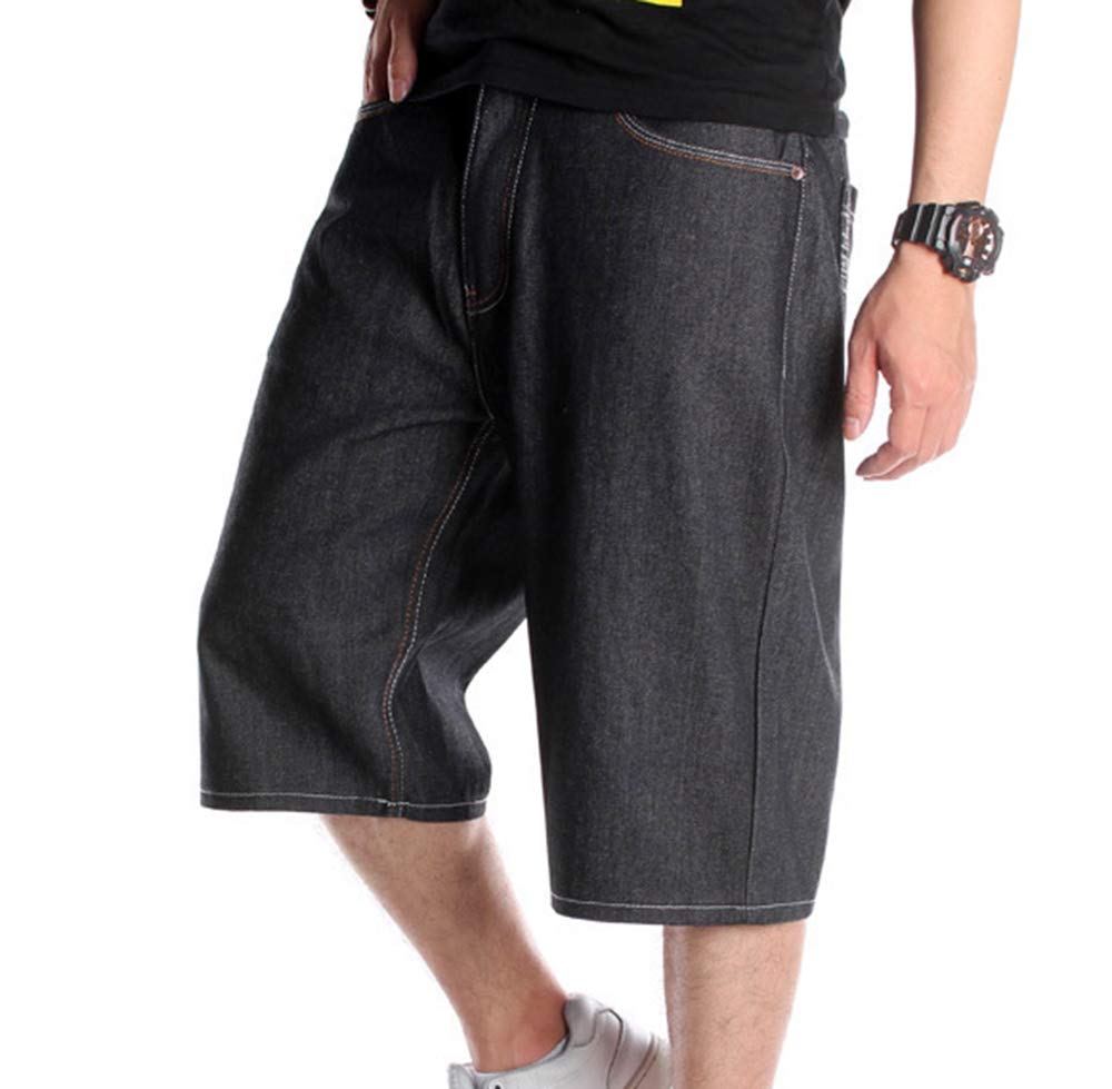 Kewing Men's #5 Hip Hop Style Vintage Graffiti Baggy Denim Shorts Rap Skateboard Jeans Shorts