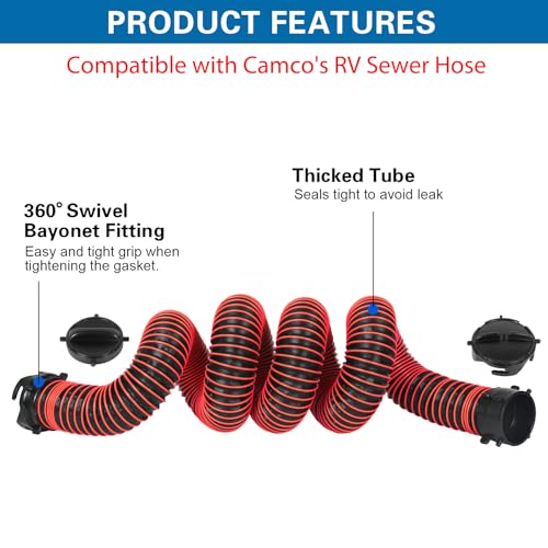 Image of 20FT RV Sewer Hose Extension, EXTREME Heavy Duty 24 Mil TPE Material for Abrasion Resistance and Crush Protection, Camper Sewer Extension Hose with Caps, Red