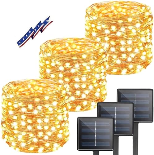 Solar Christmas String Lights 120ft 300 LED (3-Pack, Warm White, 8 Modes)