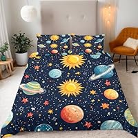Space Duvet Cover Sets Galaxy Space Theme Bedding Set Single Size - 135x200cm, Kids Quilt Covers Bedding Set Microfibre Polyester 1 Duvet Cover With 2 Pillowcase
