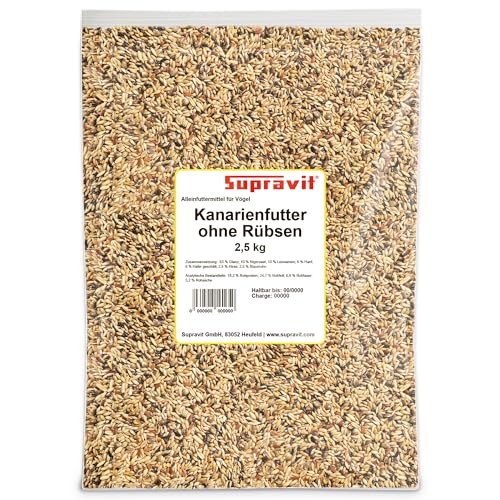 Supravit Kanarienfutter ohne Rübsen 2,5kg | Vogelfutter für Kanarienvögel Aller Arten | Für Waterslager, Harzkanarien und mehr | Ganzjahres-Futter für Kanarien Vögel