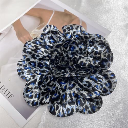 Image of Dainty Dyed Satin Fabric Leopard Print Rose Flower Extra Large Big Brooches Lapel Pins for Women Delicate Silk Floral Flower Oversized Brooch Pin for Wedding Party Banquet Dress Suit Ceremony Clothes Accessories Jewelry Gifts 7.5in