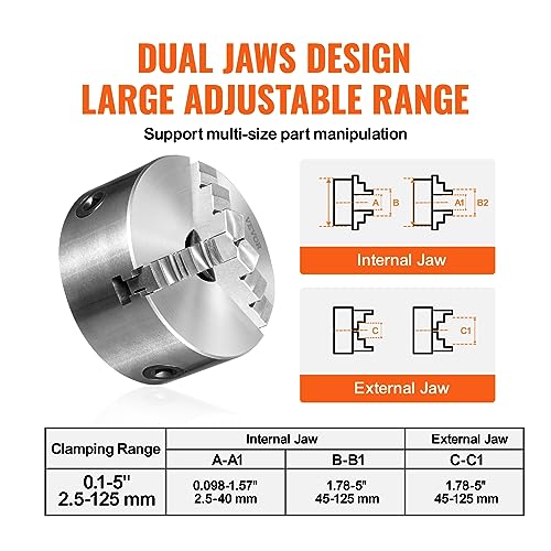 VEVOR Mandrino a 3 Ganasce per Tornio Mandrino