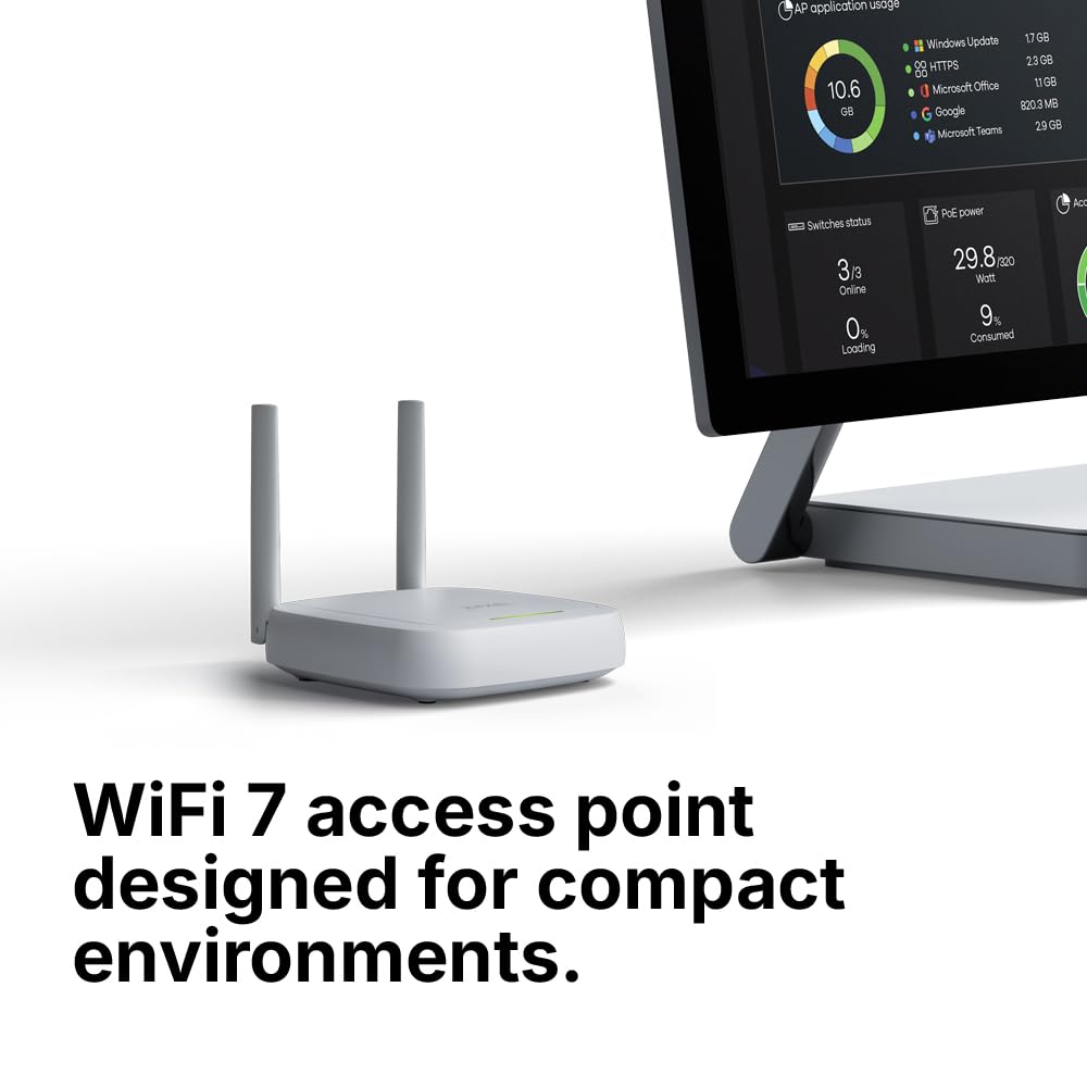 Zyxel WiFi 7 BE5100 Punto de Acceso Inalámbrico | Instalación en Escritorio | 4 Flujos Doble Radio | con Adaptador de Corriente y Cable Ethernet | Gestión en Aplicación, Nube o Independiente [NWA30BE]