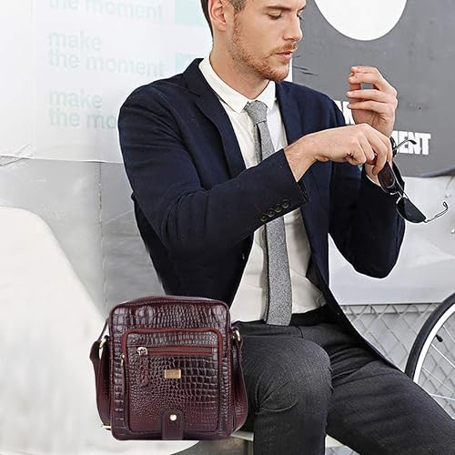 Image of Premium Genuine Leather Messenger Sling Bag for Men & Women - Multipurpose Crossbody Bag with Adjustable Strap & Multiple Pockets for Travel, Office, Work, College & Daily Use