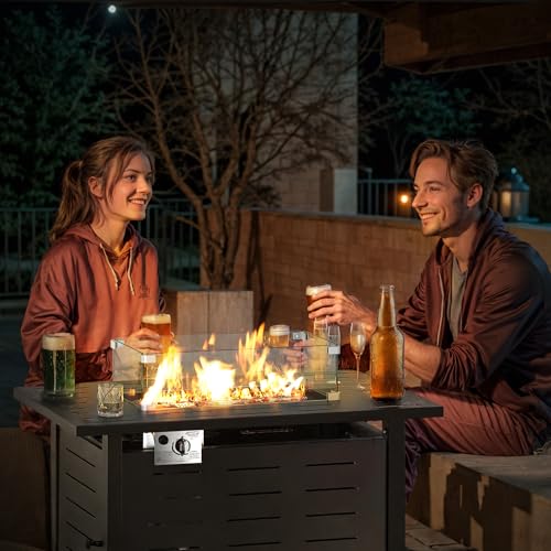 Image of Aoxun 44 inch Propane Fire Pit Table- 60,000 BTU Outdoor Gas Fire Pits with Removable Lid & Waterproof Cover, Lava Rocks Rectangle Gas Firepit Table for Outside Patio Black