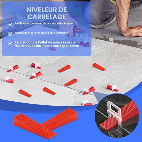 Cale carrelage réutilisable et croisillon autonivelant 2mm ENCOUN kit