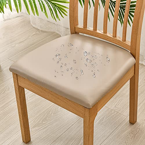 Bestenrose Dining Chair Covers for Set of 6 Waterproof Seat Slipcover PU leather Seat Covers for Dining Room kitchen Chairs Removable Chair Seat Cushion Cover with Fixing Buckle - Image 2