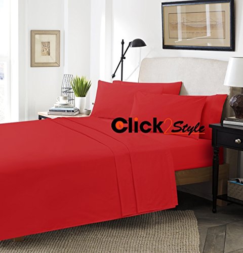 clicktostyle Fitted Valance Sheets Polycotton T180 Percale Valances Pillow Cases Sold Separately (King, Red)