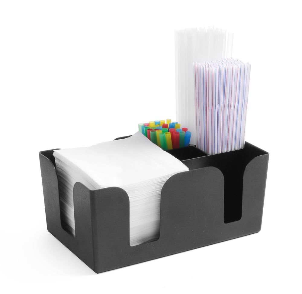 HENDI Organizador para Bar, Bar Caddy, de 6 compartimentos, unidad de almacenamiento práctica para pajitas, servilletas, agitadores y decoración de cócteles, 240x145x(H)105mm, plástico ABS, negro