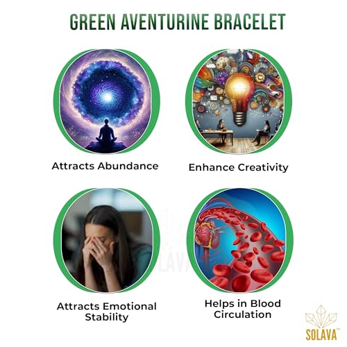 Image of SOLAVA Green Aventurine Bracelet Certified - Original Green Crystal Bracelet for Men and Women for Money, Prosperity, Abundance, Good Luck, Happiness, and Heart Chakra Healing - 8mm Beads
